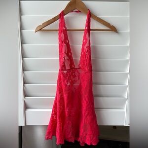 Victoria's Secret Red Lace Chemise halter neck lingerie top mini dress small